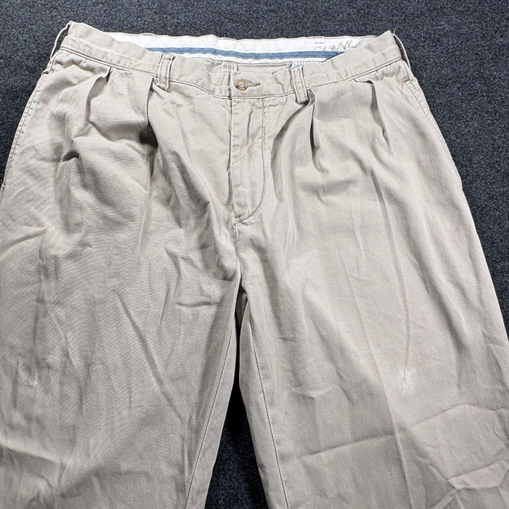 Polo Ralph Lauren Double Pleated Pants Mens 36x32 Khaki Classic Fit Chino Cotton